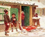 Vtg Postcard Artist Signed Gerstenhauer Winter Scene Snowball Fight Unus... - $23.70