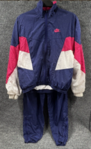 VTG NIKE Windbreaker Tracksuit Women Medium Colorblock Pink Blue White Nylon Zip - £90.55 GBP