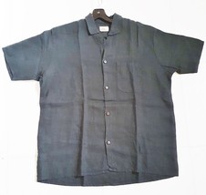 FLAX Womens 100% Linen Button Down Camp Shirt Short Sleeve  Black SZ L Vtg NWOT - £62.12 GBP