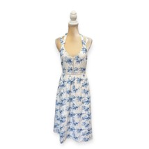 JOA Floral Midi Dress Size M Medium White and Blue Linen - £22.33 GBP