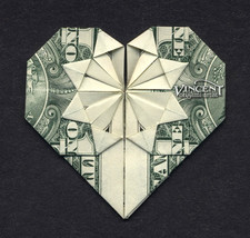 Money Origami Heart - Folding Instructions Included Dollar Bill Diagram Pattern - $4.99