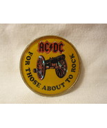 1980&#39;s AC/DC Band Pin- &#39;For Those About To Rock&#39; slogan w/ Cannon on yel... - £11.79 GBP