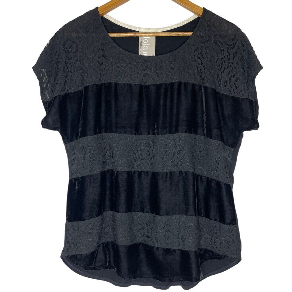 Dolan Anthropology Black Lace Short Sleeve Shirt Size Medium Women’s - $15.00
