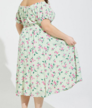 Torrid Floral Gingham Green Pink Off Shoulder Midi Skater Dress Plus 3X - £38.68 GBP