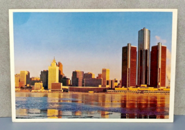 Detroit MI Skyline at Sunrise from across the River Windsor Ontario Canada 1980s - £6.25 GBP