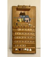 Vintage Wood Work Perpetual Calendar  12 Mos. 31 Days Holiday&#39;s Hand Pai... - £28.29 GBP