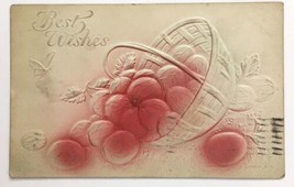 1909 Best Wishes Basket Of Spilled Gooseberries Embossed Airbrushed PC Posted - £6.25 GBP