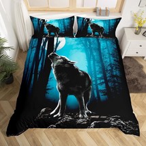 Boys Bedding Set Wolf Print Comforter Cover Queen Size For Kids Man Girls, Anima - £59.14 GBP