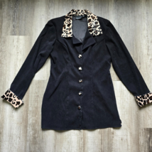 Anthony Mark Hankins jacket Shirt Womens Size 8 Black Velvet Leopard Vintage 90s - £23.79 GBP