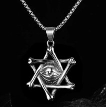 Men&#39;s Silver Star of David w. Evil Eye Pendant Necklace Jewish Jewelry Chain 24&quot; - £7.81 GBP