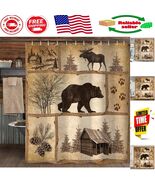 Vintage Forest Shower Curtain - Waterproof 60x70 Set with Bear and Moose... - $627.56 MXN