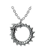 Alchemy Gothic Mini Jormungand Pendant Dragon Ouroboros Pewter Necklace ... - $16.95