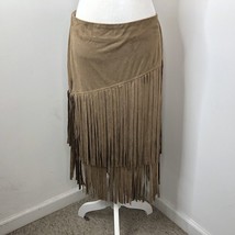Cato Womens Lined Skirt Size 14 Brown Tiered Fringe Zippered Back Boho - $19.68