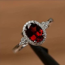 Silver Plated Dark Red Zirconia Ring - Symbol Of Eternal Love SIZE 6 - £31.32 GBP