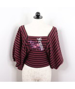 Mecca Femme Women&#39;s S Striped Balloon Sleeve Square Neck Streetwear Blou... - £8.01 GBP