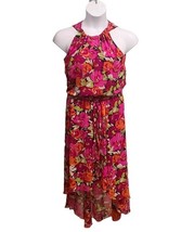 MSK Womans 8 Fuchsia Pink Floral Print Halter Neck Maxi Dress High Low Hem - $15.74
