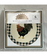 Vintage Rooster Morn Stove Burner Cover Set 2000 Gingham Farmhouse Kitch... - $25.73