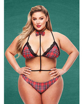 Teacher&#39;s Pet Baddie Schoolgirl Top w/Bow Tie &amp; Panty Red/Black QN - $31.76