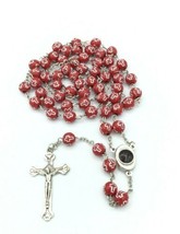 Catholic Red Rosary Beads Decorated Crucifixion  Holy Soil from Jerusale... - £9.98 GBP