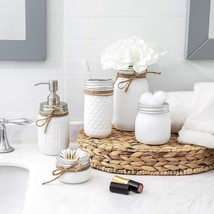  Jar Bathroom Accessories Set White Mason Jars Bathroom Organizer Include L - £40.38 GBP