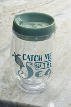 Green LidStemless  Summer Drinking Plastic Glass W/Lid.Catch Me By The Sea 19oz - £14.70 GBP