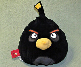 12&quot; Angry Birds Black Bomber Bird Rovio Yellow Beak Stuffed Animal Plush Pillow - £17.98 GBP
