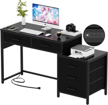 Unikito Reversible Computer Desk With 5 Drawers, Sturdy Office Desk With, Black - $181.99