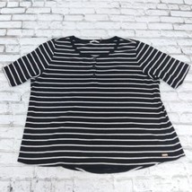Calvin Klein Top Womens 1X Black White Striped Short Sleeve Knit Henley - £14.18 GBP