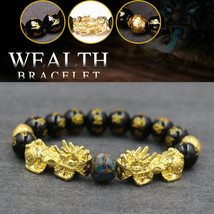 Wealth Bracelet For Men Feng Shui Pi Xiu Bracelet Black Obsidian Lazuli Lapis Br - £10.91 GBP