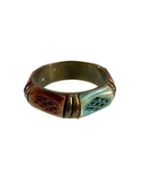 Vintage Brass Painted Bone Bangle Bracelet Bright Pink Green Retro - £14.76 GBP