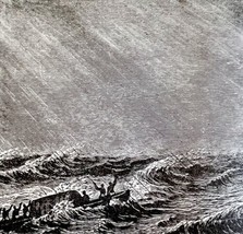 Boat In Storm On Lake Nyassa 1890 Woodcut Victorian Stanley In Africa DWAA2B - $29.99