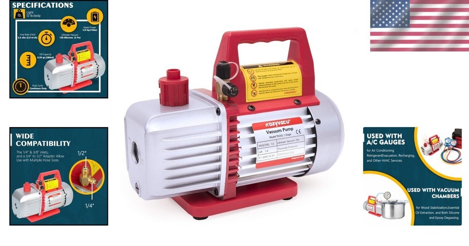 High-Performance Single-Stage HVAC Vacuum Pump 3.5CFM - Ideal for AC Repair Item image 2
