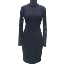 Cache Black Lace Dress Stretch Lined Sheer Shoulder Sleeves Key Hole $18... - $75.20