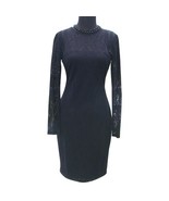 Cache Black Lace Dress Stretch Lined Sheer Shoulder Sleeves Key Hole $18... - $102.85 CAD