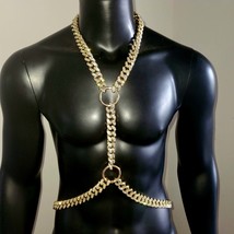 Rave Man Gold Rhinestone Body Chain, Burning Man Festival Men Body Chain... - $75.00