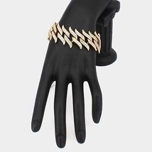 Gold Chunky Spiked Cuban Chain Link Bracelet Metal Thick Bold Crystal Jewelry - £22.22 GBP