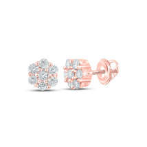 10kt Rose Gold Mens Round Diamond Flower Cluster Earrings 1/4 Cttw - £205.14 GBP