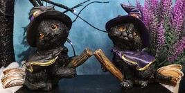 Halloween Black Cats With Witch Hat and Cape On Magical Broomstick Figur... - $22.99