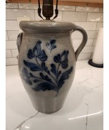 Vintage Rockdale Union Salt Glaze Stobeware Lamp Blue Florals 1987 Local... - $90.00