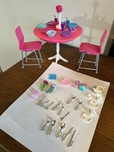 Barbie Dollhouse Kitchen Table Chairs Food Accessories Utensils tea set ... - £15.46 GBP