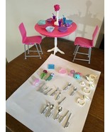 Barbie Dollhouse Kitchen Table Chairs Food Accessories Utensils tea set ... - £15.76 GBP