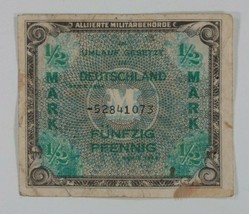 1944 Allemagne 50 Pfennig Note 1/2 Mark Allied Occupation Currency WW2 - $52.47
