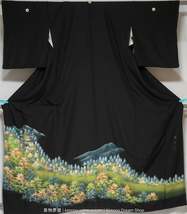 Ginkakuji in the Mountains Tomesode - Vintage Silk Black Kimono for Women - Trad - £65.46 GBP