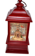Christmas Lighted Snow Globe Cardinals Lantern Water Glitter Church red plastic - £27.40 GBP