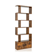 6-Tier S-Shaped Freestanding Bookshelf with Cabinet and Doors-Coffee - C... - $2,702.76 MXN