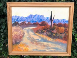 Darylene Original 1970s Modern Desert Landscape Plein Air Vintage Oil On Canvas - £767.38 GBP