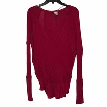 Free People Red Tunic Top Thermal Stretch Long Sleeve Drift V-Neck Small Women - $18.80