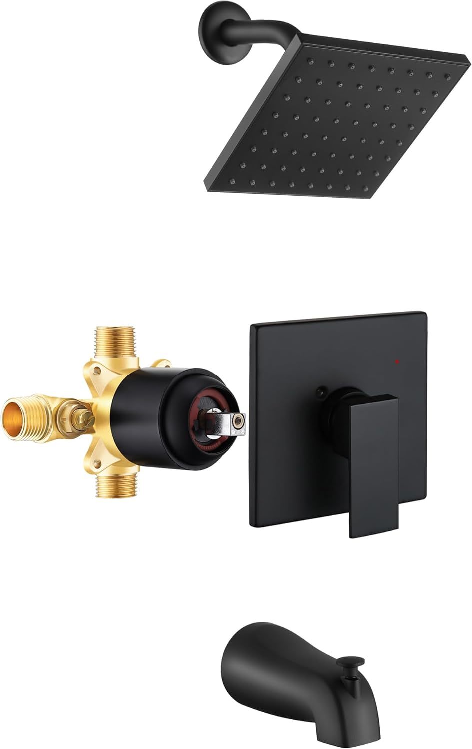 Esnbia Tub Shower Faucet Set (Valve Included) With 6-Inch Rain, Matte Black - $129.99