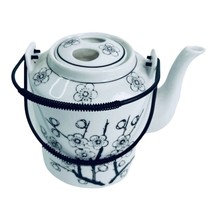 Teapot Oriental Barrel Shape Flat Finger Hole Lid Strainer Spout 2 Wire Handle 5 - £18.68 GBP