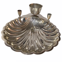 Silver-Plated Scalloped Footed Shell w/ Dip Bowl &amp; Candle Holders Unbranded - £14.63 GBP